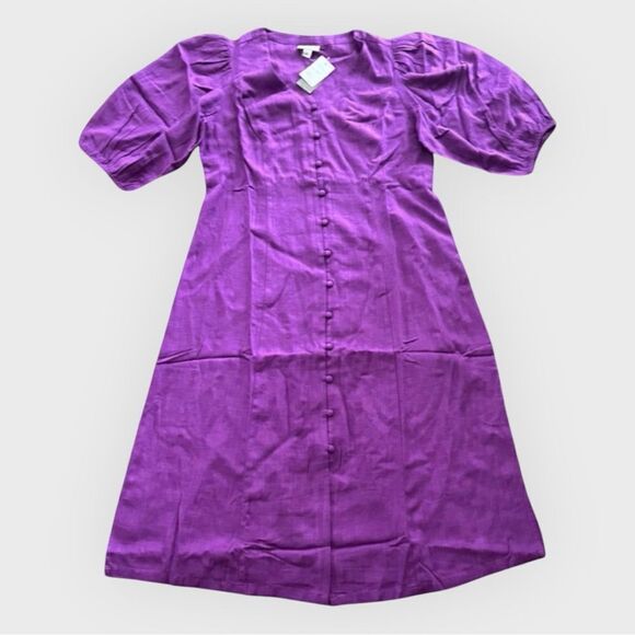 J.Jill Purple Linen Blend Button Front Midi Dress Petite Medium NWT - Picture 3 of 7